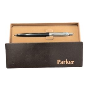 Vintage Parker Jotter Black & Silver Ballpoint Pen with Original Box